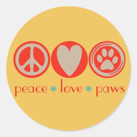 Peace Love Paws Ronde Sticker (Voorkant)