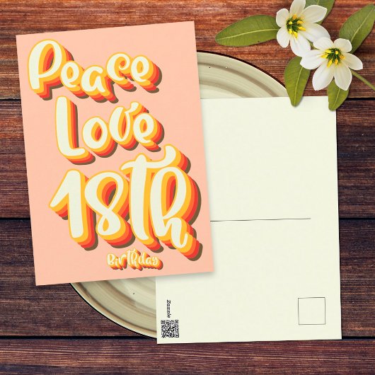 Peace Love Peach Retro Groovy 18e Verjaardag Briefkaart