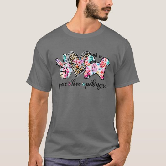 Peace Love Pekingese Hondenliefhebbers Happy Anima T-shirt (Voorkant)