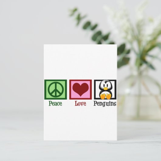 Peace Love Penguins Briefkaart (Staand voorkant)