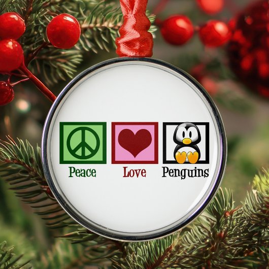 Peace Love Penguins Metalen Ornament