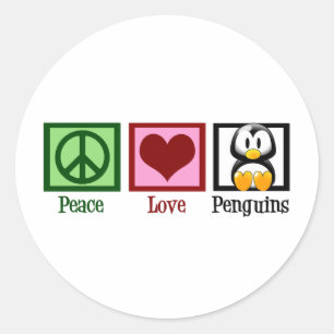Peace Love Penguins Ronde Sticker