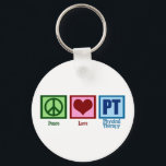 Peace Love Physical Therapist Sleutelhanger<br><div class="desc">Een vredesteken,  hart en de letters PT voor fysieke therapie.</div>