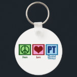 Peace Love Physical Therapist Sleutelhanger<br><div class="desc">Een vredesteken,  hart en de letters PT voor fysieke therapie.</div>