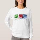 Peace Love Physical Therapist T-shirt<br><div class="desc">Een schattig kerstcadeau voor fysiotherapeut met een  groen vredesteken,  rood hart en de PT in blauw met vrede,  liefde,  fysieke therapie,  in mooie letters onderaan. Koop dit cadeau voor je favoriete fysiotherapeut.</div>