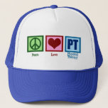 Peace Love Physical Therapist Trucker Pet<br><div class="desc">Een vredesteken,  hart en de letters PT voor fysieke therapie.</div>