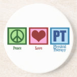 Peace Love Physical Therapist Zandsteen Onderzetter<br><div class="desc">Een vredesteken,  hart en de letters PT voor fysieke therapie.</div>
