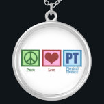 Peace Love Physical Therapist Zilver Vergulden Ketting<br><div class="desc">Een vredesteken,  hart en de letters PT voor fysieke therapie.</div>