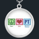 Peace Love Physical Therapist Zilver Vergulden Ketting<br><div class="desc">Een vredesteken,  hart en de letters PT voor fysieke therapie.</div>