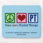 Peace Love Physical Therapy Custom PT Blue Muismat<br><div class="desc">Peace Love Physical Therapy personaliseerde mousepad met een groen vredesteken,  rood hart en de letters PT in blauw voor een fysiotherapeut. Pas dit schattige cadeau van het muismatje aan met uw bedrijf of bedrijfsnaam.</div>