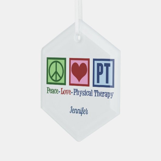Peace Love Physical Therapy Custom PT Kerstmis Glas Ornament (Voorkant links)