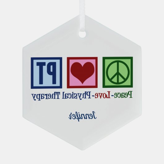 Peace Love Physical Therapy Custom PT Kerstmis Glas Ornament (Achterkant)