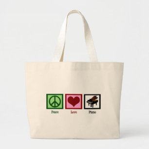 Peace Love Piano Grote Tote Bag