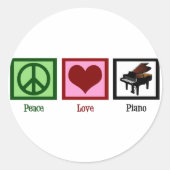 Peace Love Piano Ronde Sticker (Voorkant)