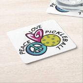 Peace Love Pickleball Kartonnen Onderzetters (Schuin)