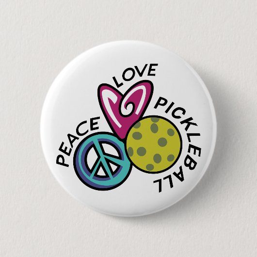 Peace Love Pickleball Ronde Button 5,7 Cm (Voorkant)