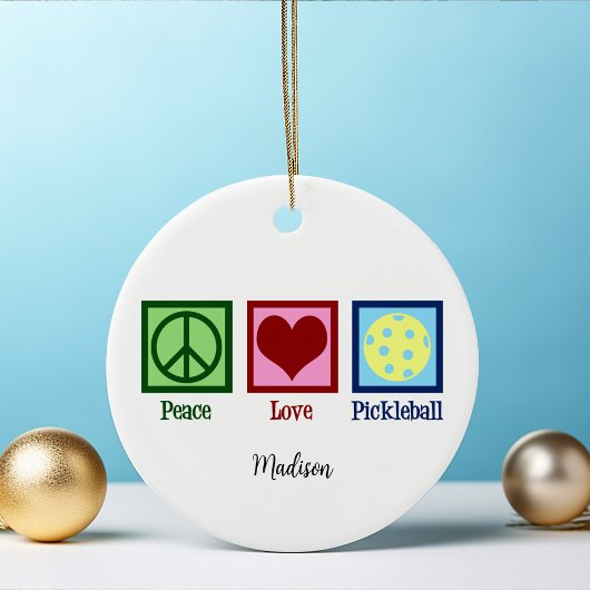 Peace Love Pickleball Schattige gepersonaliseerd Keramisch Ornament