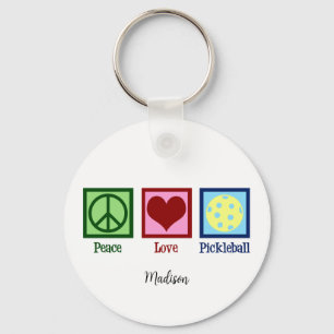 Peace Love Pickleball Schattige gepersonaliseerd Sleutelhanger