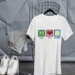 Peace Love Pickleball T-shirt<br><div class="desc">Peace Love Pickleball T-shirt of een pickle ball speler met een schattig vredesteken, hart, en een gele bal voor de sport.</div>