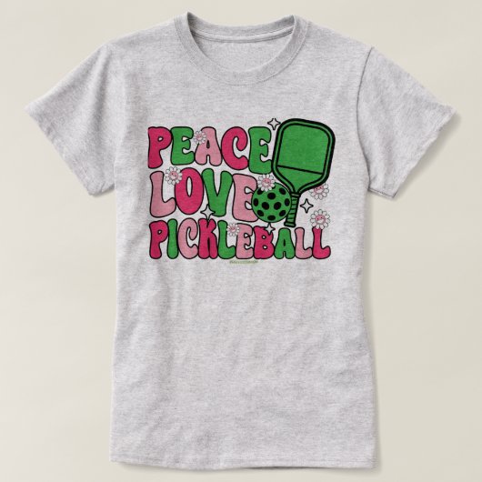 Peace Love Pickleball T-Shirts voor Dames Spelers (Design voorkant)