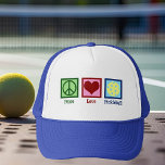 Peace Love Pickleball Trucker Pet<br><div class="desc">Peace Love Pickleball pet voor een pickle ball speler met een schattig vredesteken,  hart en een gele bal voor de sport.</div>