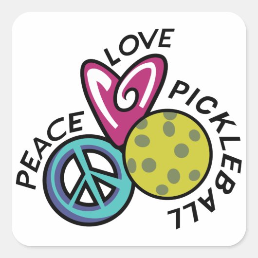 Peace Love Pickleball Vierkante Sticker (Voorkant)