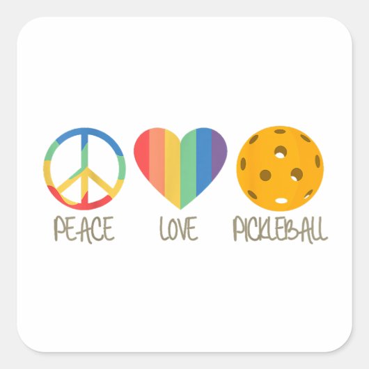 Peace Love Pickleball Vierkante Sticker (Voorkant)