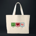 Peace Love Pigs Grote Tote Bag<br><div class="desc">Vredesbord,  hart en een  varken met een krullende staart. Oink!</div>