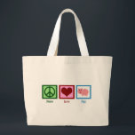 Peace Love Pigs Grote Tote Bag<br><div class="desc">Vredesbord,  hart en een  varken met een krullende staart. Oink!</div>