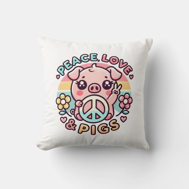 Peace Love & Pigs Pillow Kussen (Voorkant)