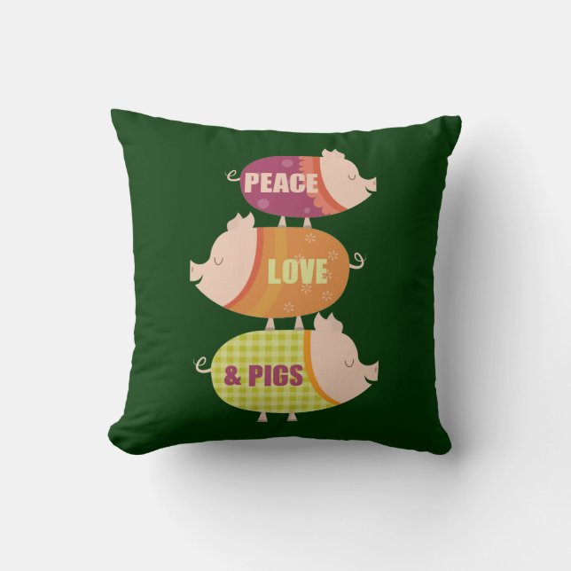 Peace, Love & Pigs (stack) Kussen (Voorkant)