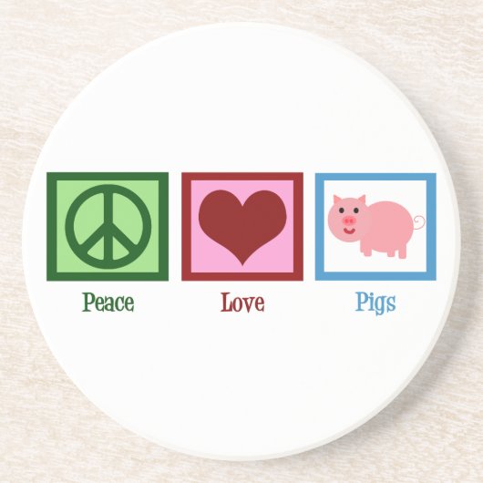 Peace Love Pigs Zandsteen Onderzetter (Voorkant)