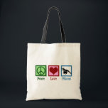 Peace Love Pilates Tote Bag<br><div class="desc">Peace Love Pilates. Een schattig cadeau voor pilotendocenten met een vredesbord,  hart en vrouw die over een trainingsbal reiken.</div>