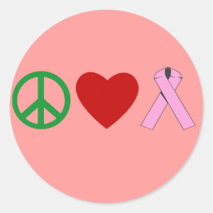 Peace Love Pink Ribbon T shirten, Mokken Ronde Sticker