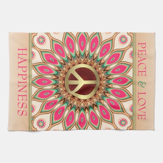 Peace Love Pink Sunflower Tea Towel Theedoek (Horizontaal)