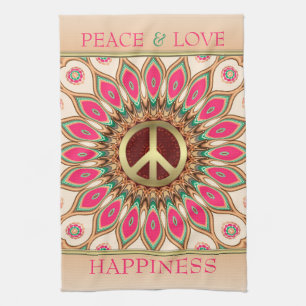 Peace Love Pink Sunflower Tea Towel Theedoek