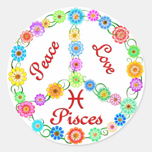 Peace Love Pisces Ronde Sticker (Voorkant)