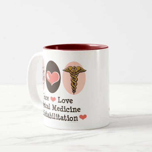 Peace Love PM&R-Mok Tweekleurige Koffiemok (Voorkant links)