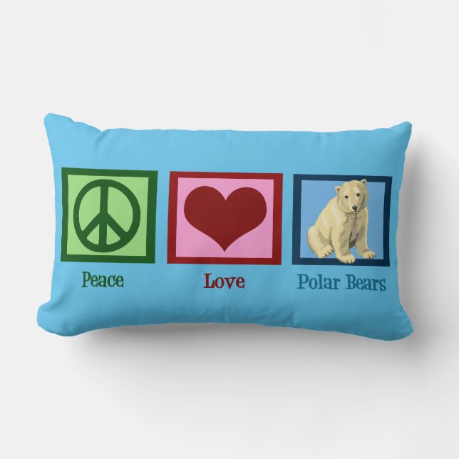 Peace Love Polar Beren Custom Blue Kussen (Voorkant)