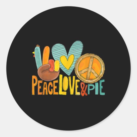 Peace Love Pompoentaart Turkije Leuke Thanksgiving Ronde Sticker (Voorkant)