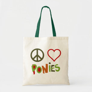 Peace Love Ponies Kleurrijk Retro Paard Tote Bag