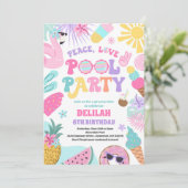Peace Love Pool Party Groovy Summer Pool Birthday Kaart (Staand voorkant)