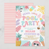 Peace Love Pool Party Groovy Summer Pool Birthday Kaart (Voorkant / Achterkant)