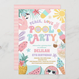 Peace Love Pool Party Groovy Summer Pool Birthday Kaart