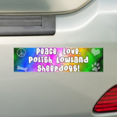 Peace Love Poolse Lowland Sheepdog Bumpersticker (Op auto)