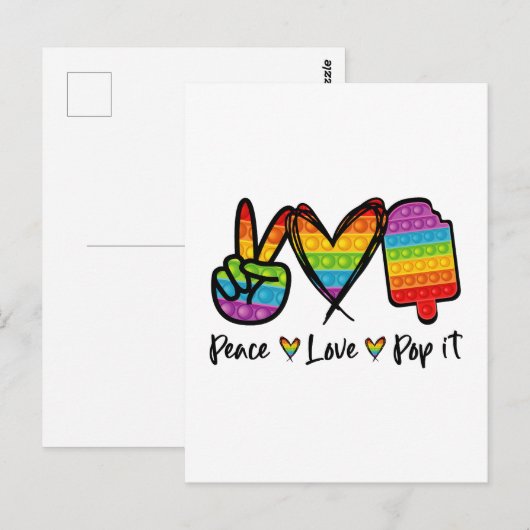 Peace Love Pop It Briefkaarten, Rainbow Pop it Briefkaart (Voorkant / Achterkant)
