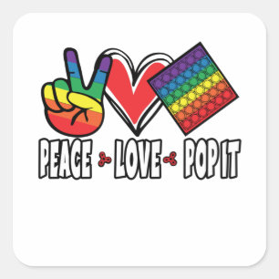 Peace Love Pop It Popular Colorful Rainbow White Vierkante Sticker