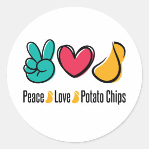 Peace Love Potato Chips Ronde Sticker