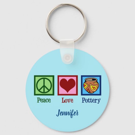 Peace Love Pottery Blue Monogram Sleutelhanger (Achterkant)