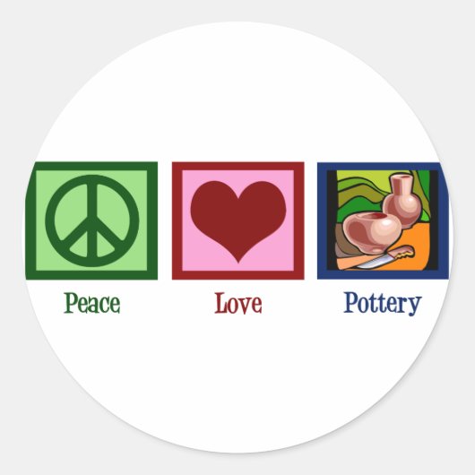 Peace Love Pottery Ronde Sticker (Voorkant)